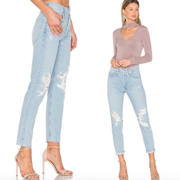 Agolde High Rise Distressed Light Wash Slim Jeans Womens Size 24